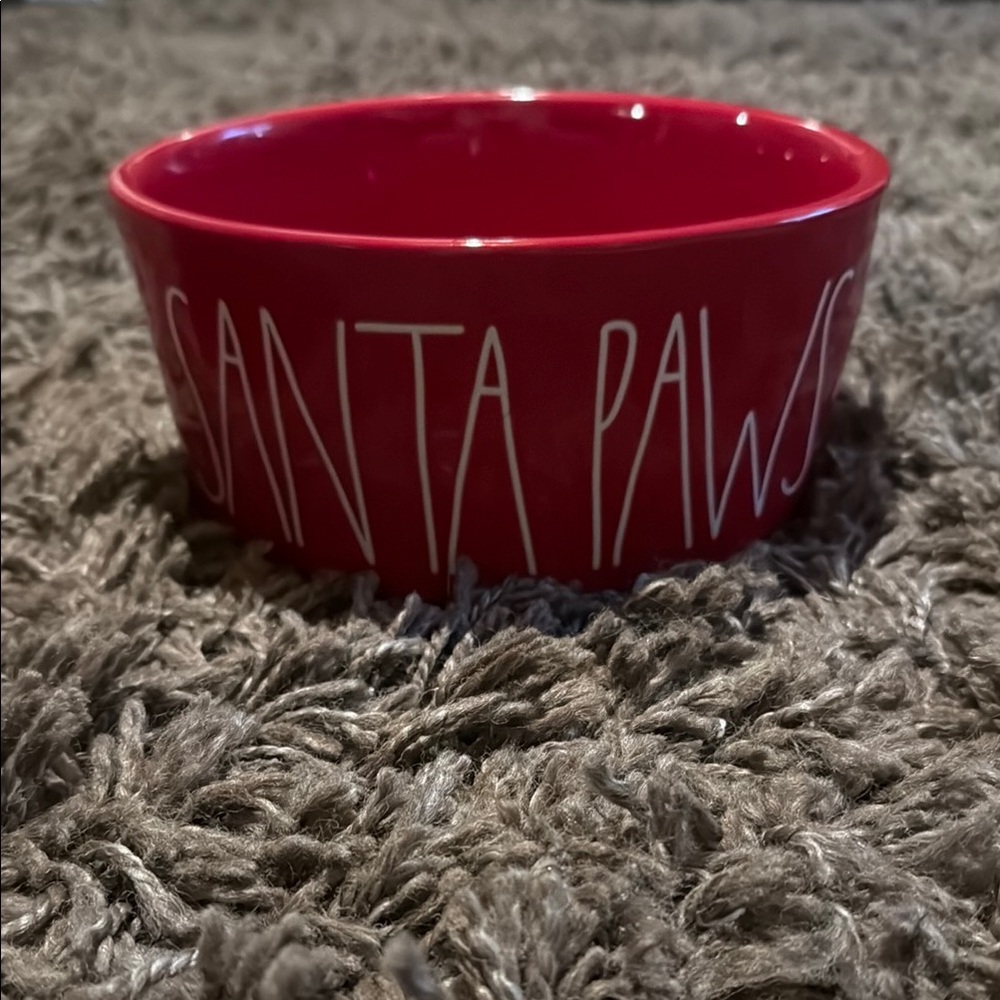Red Rae Dunn 20” Santa Paws Ceramic Pet Bowl